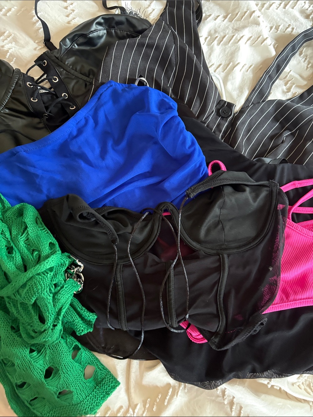 SHEIN Mixed Color Crop & Tank Top Lot - Black, Blue, Green, Pink